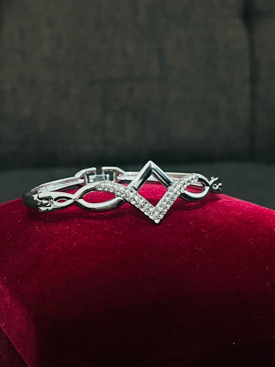 Crystal Geometric Silver Bracelet - Mahroosh Jewellery